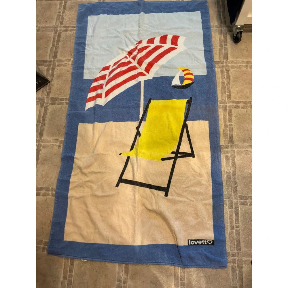 Lovett‎ Beach Towel Unisex OS Blue Red Yellow Beach Chair Umbrella Sailboat